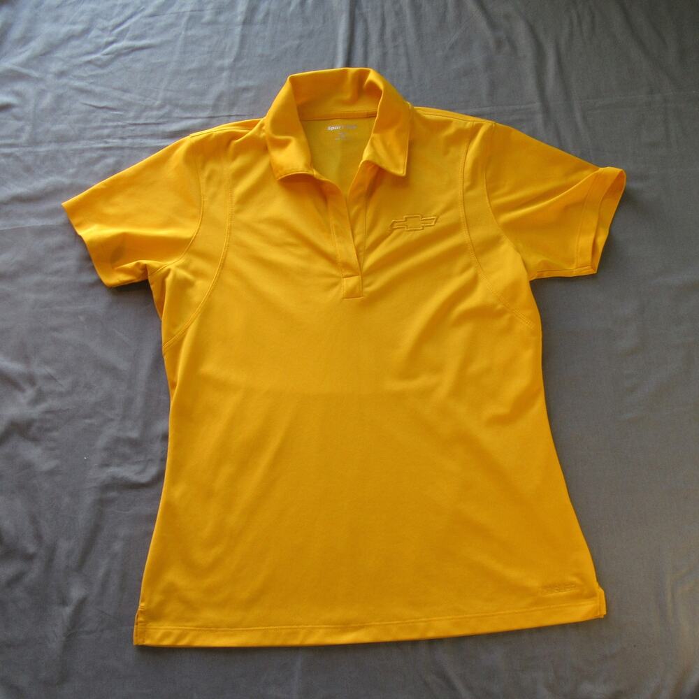 Sport Tek Chevrolet Logo Women's Buttonless Polo Short Sleeve Shirt Yellow Small